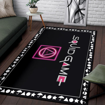 Squid Game Movie Area Rug Neon Squid Symbols Round Square Triangle Umbrella Patterns Rugs Home Decor