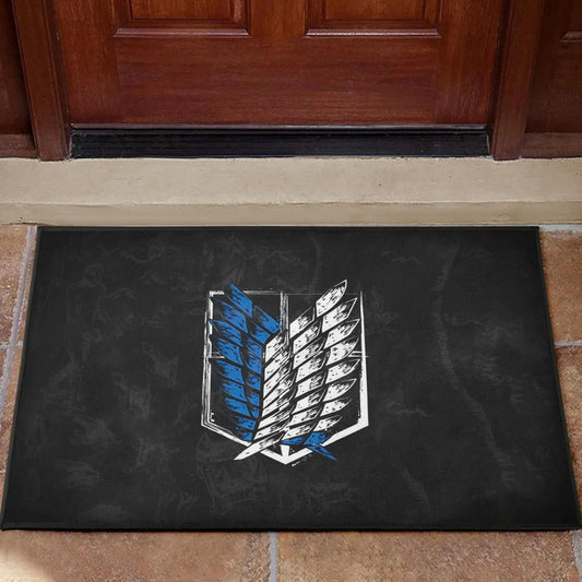 Attack On Titan Anime Door Mat - Wings Of Freedom Symbol Dark Artwork Door Mat Home Decor