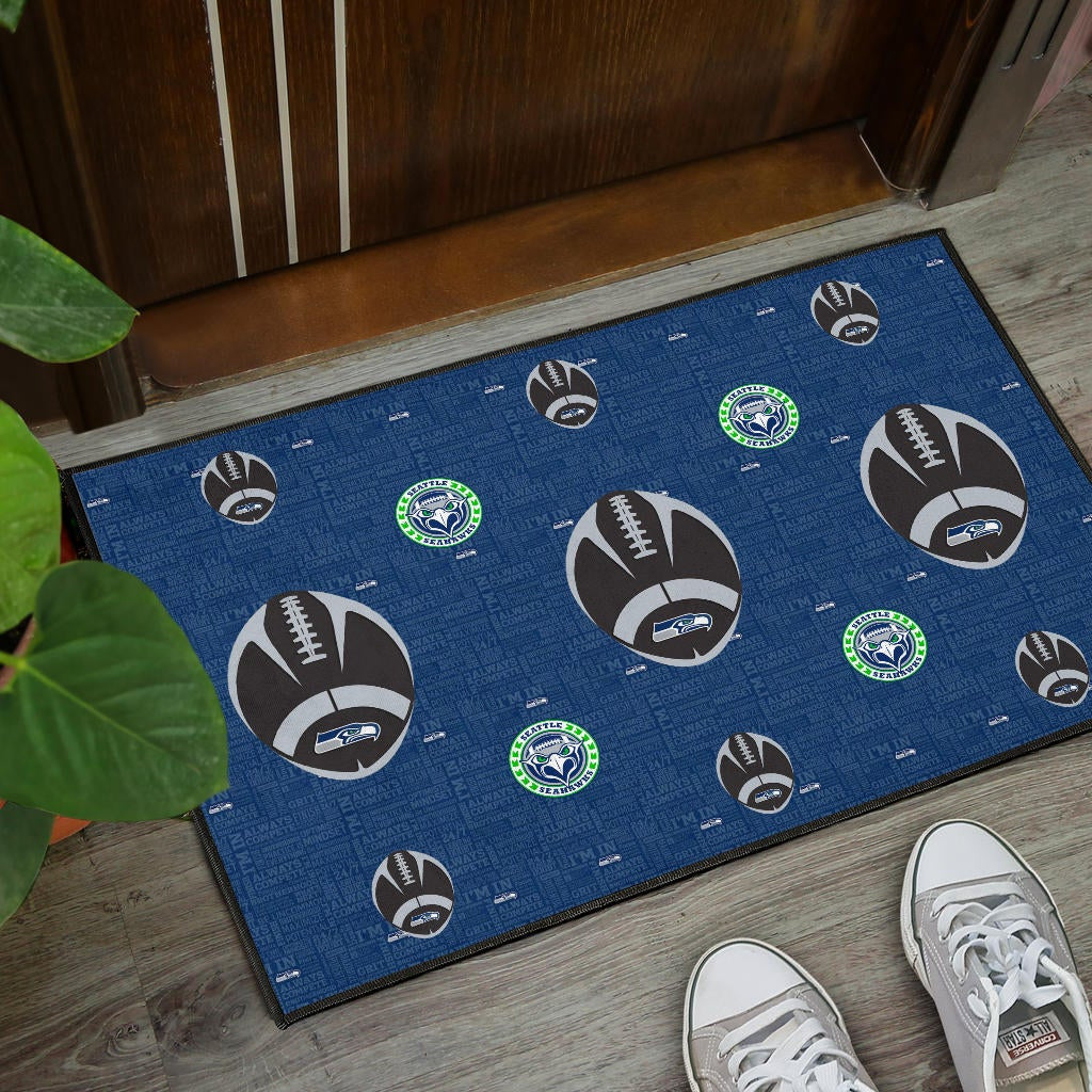American Football Team Door Mat - Seattle Seahawks Cool Rugby Balls Blue Door Mat Home Decor