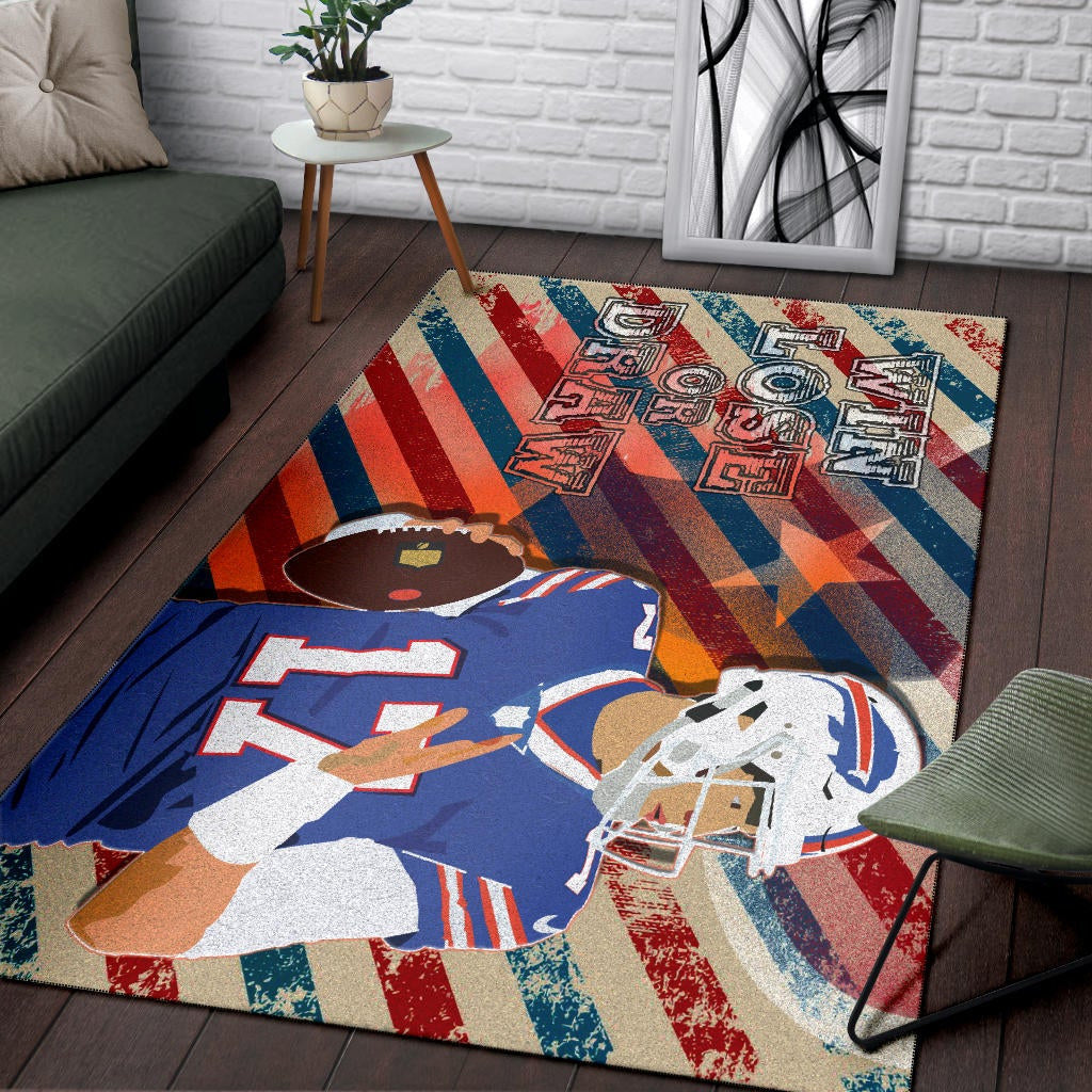 Buffalo Bills American Football Team Area Rug Player 17 Attack Rugby Ball Funny Quote Win Lose Or Draw Rugs Home Decor