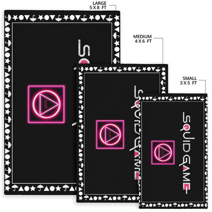 Squid Game Movie Area Rug Neon Squid Symbols Round Square Triangle Umbrella Patterns Rugs Home Decor