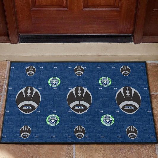 American Football Team Door Mat - Seattle Seahawks Cool Rugby Balls Blue Door Mat Home Decor