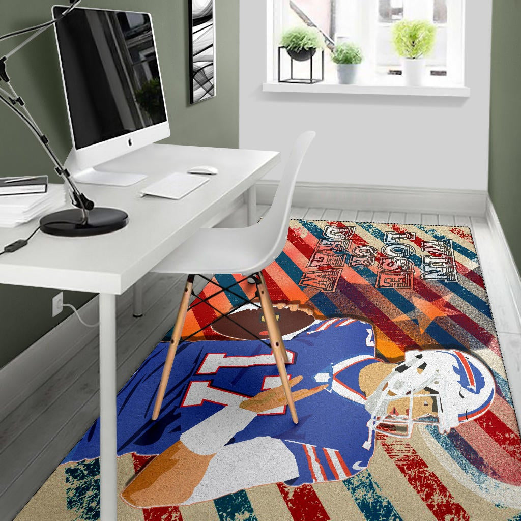 Buffalo Bills American Football Team Area Rug Player 17 Attack Rugby Ball Funny Quote Win Lose Or Draw Rugs Home Decor