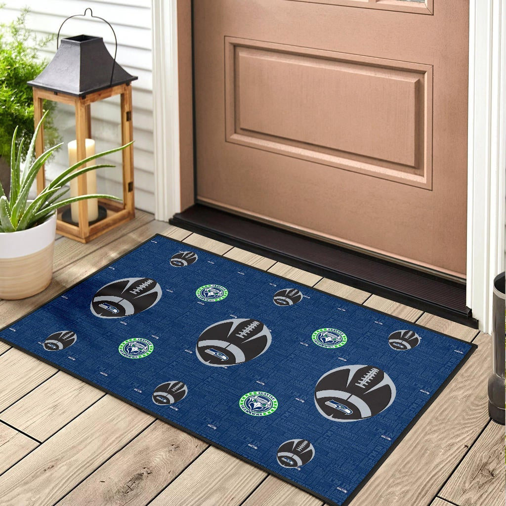 American Football Team Door Mat - Seattle Seahawks Cool Rugby Balls Blue Door Mat Home Decor