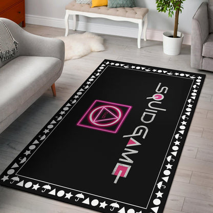 Squid Game Movie Area Rug Neon Squid Symbols Round Square Triangle Umbrella Patterns Rugs Home Decor