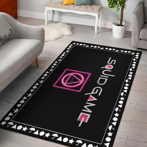 Squid Game Movie Area Rug Neon Squid Symbols Round Square Triangle Umbrella Patterns Rugs Home Decor