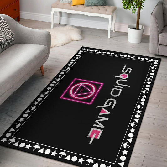 Squid Game Movie Area Rug Neon Squid Symbols Round Square Triangle Umbrella Patterns Rugs Home Decor