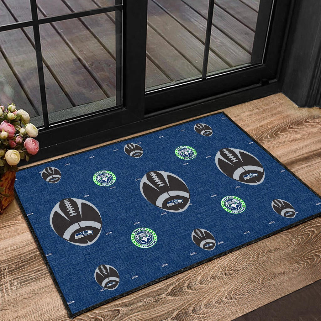 American Football Team Door Mat - Seattle Seahawks Cool Rugby Balls Blue Door Mat Home Decor