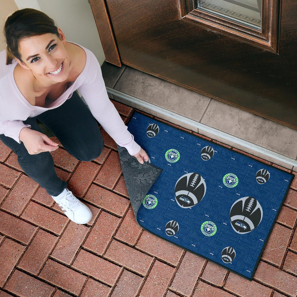 American Football Team Door Mat - Seattle Seahawks Cool Rugby Balls Blue Door Mat Home Decor