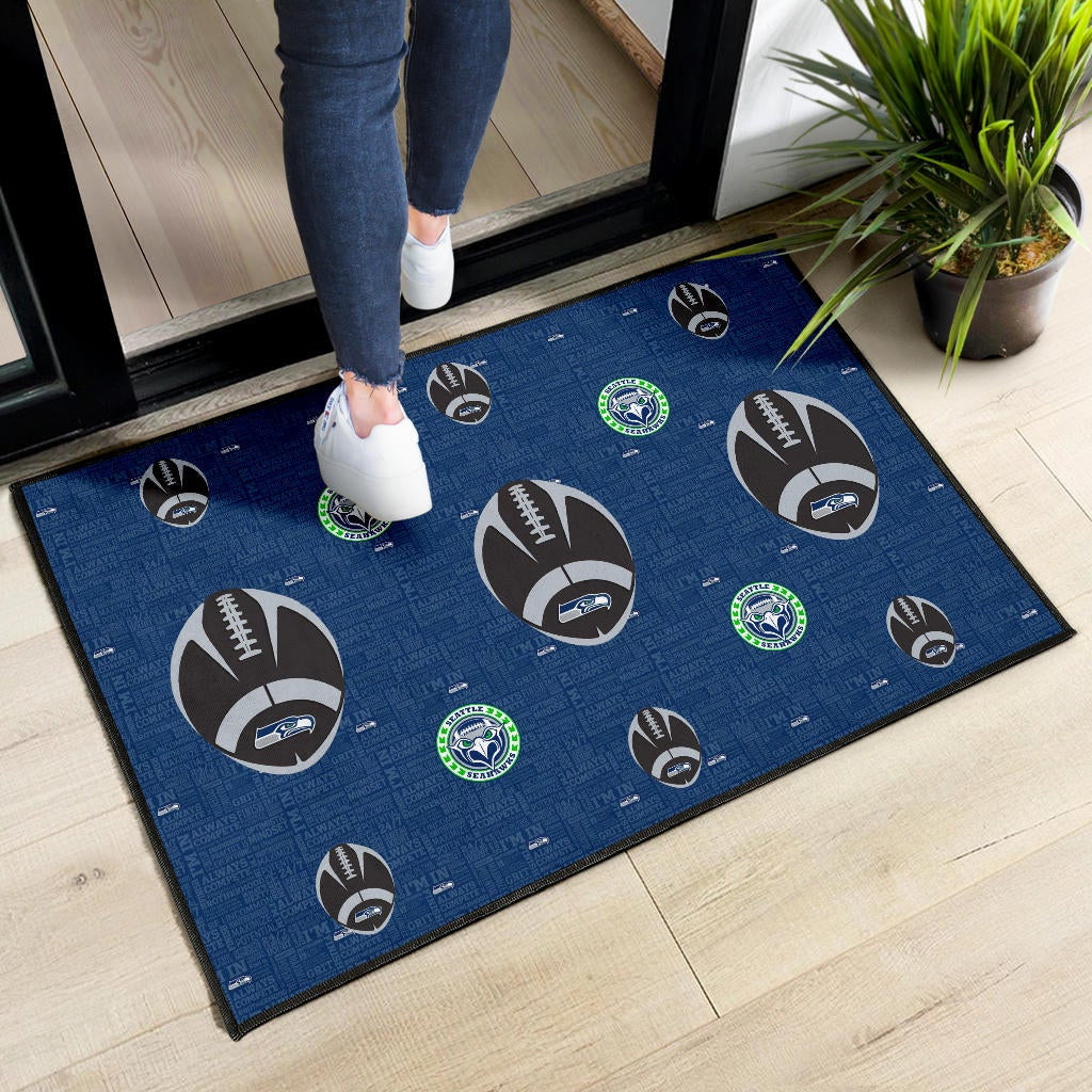 American Football Team Door Mat - Seattle Seahawks Cool Rugby Balls Blue Door Mat Home Decor