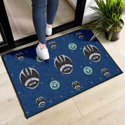 American Football Team Door Mat - Seattle Seahawks Cool Rugby Balls Blue Door Mat Home Decor