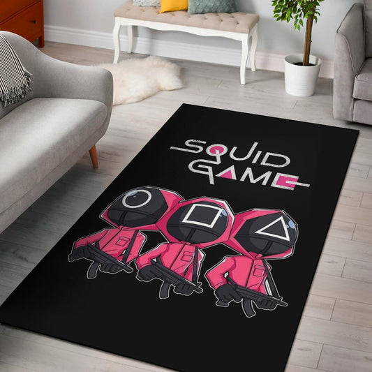 Squid Game Movie Area Rug Cute Chibi Squid Workers Round Square Triangle Big Head Rugs Home Decor