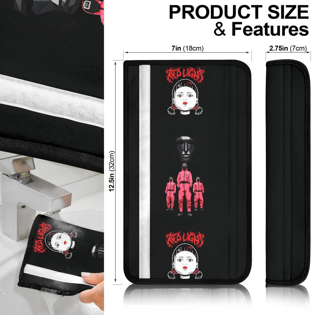 Squid Game Movie Seat Belt Covers - Squid Workers And Iconic Doll Red Light Belt Covers