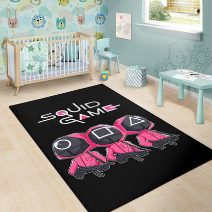 Squid Game Movie Area Rug Cute Chibi Squid Workers Round Square Triangle Big Head Rugs Home Decor