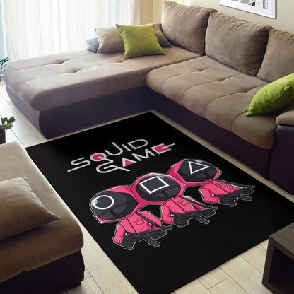 Squid Game Movie Area Rug Cute Chibi Squid Workers Round Square Triangle Big Head Rugs Home Decor