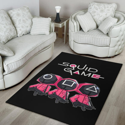 Squid Game Movie Area Rug Cute Chibi Squid Workers Round Square Triangle Big Head Rugs Home Decor
