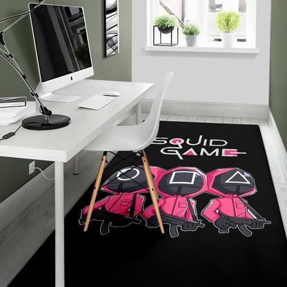 Squid Game Movie Area Rug Cute Chibi Squid Workers Round Square Triangle Big Head Rugs Home Decor