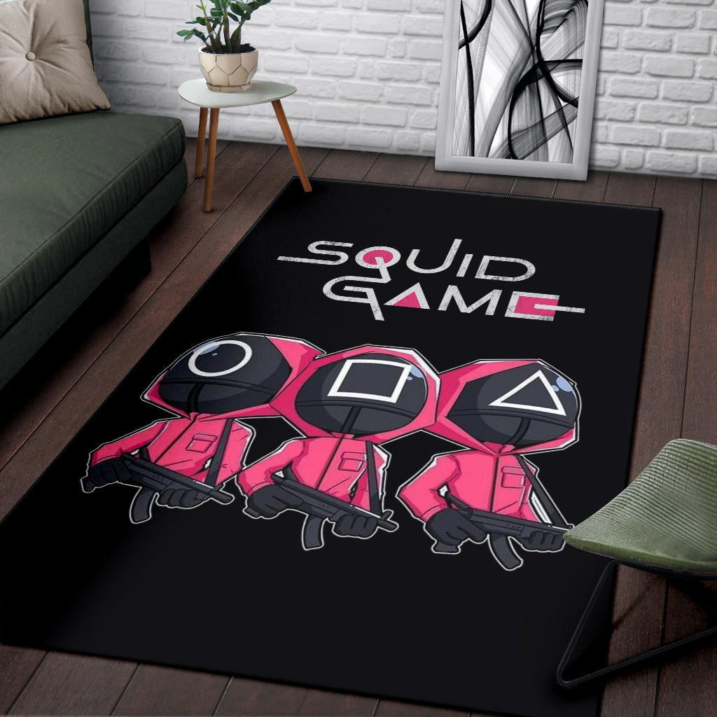 Squid Game Movie Area Rug Cute Chibi Squid Workers Round Square Triangle Big Head Rugs Home Decor