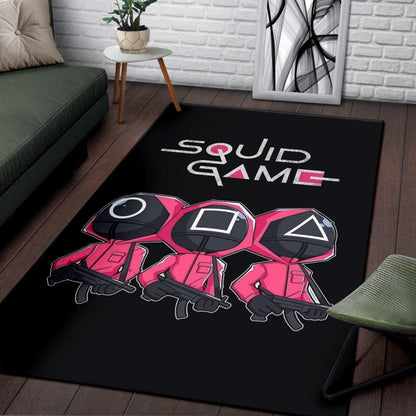 Squid Game Movie Area Rug Cute Chibi Squid Workers Round Square Triangle Big Head Rugs Home Decor