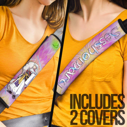 Inuyasha Anime Seat Belt Covers Sesshomaru Standing Black Moon Retro Flower Looping Background Belt Covers