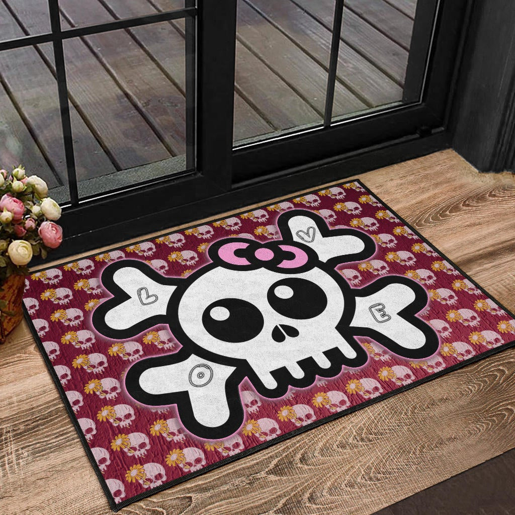 Skull Door Mat - Feminine Skull Sign With Sunflower Patterns Door Mat Home Decor