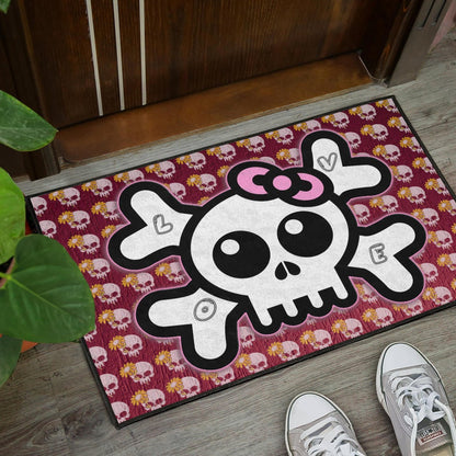 Skull Door Mat - Feminine Skull Sign With Sunflower Patterns Door Mat Home Decor