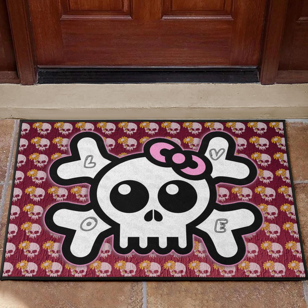 Skull Door Mat - Feminine Skull Sign With Sunflower Patterns Door Mat Home Decor