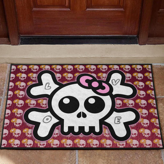 Skull Door Mat - Feminine Skull Sign With Sunflower Patterns Door Mat Home Decor