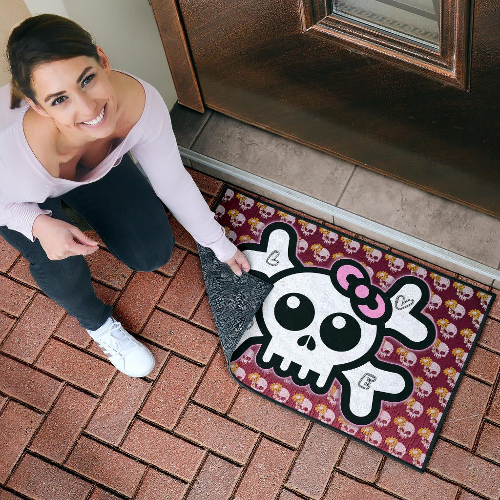 Skull Door Mat - Feminine Skull Sign With Sunflower Patterns Door Mat Home Decor