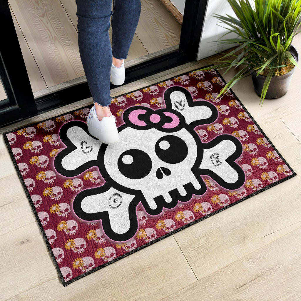 Skull Door Mat - Feminine Skull Sign With Sunflower Patterns Door Mat Home Decor