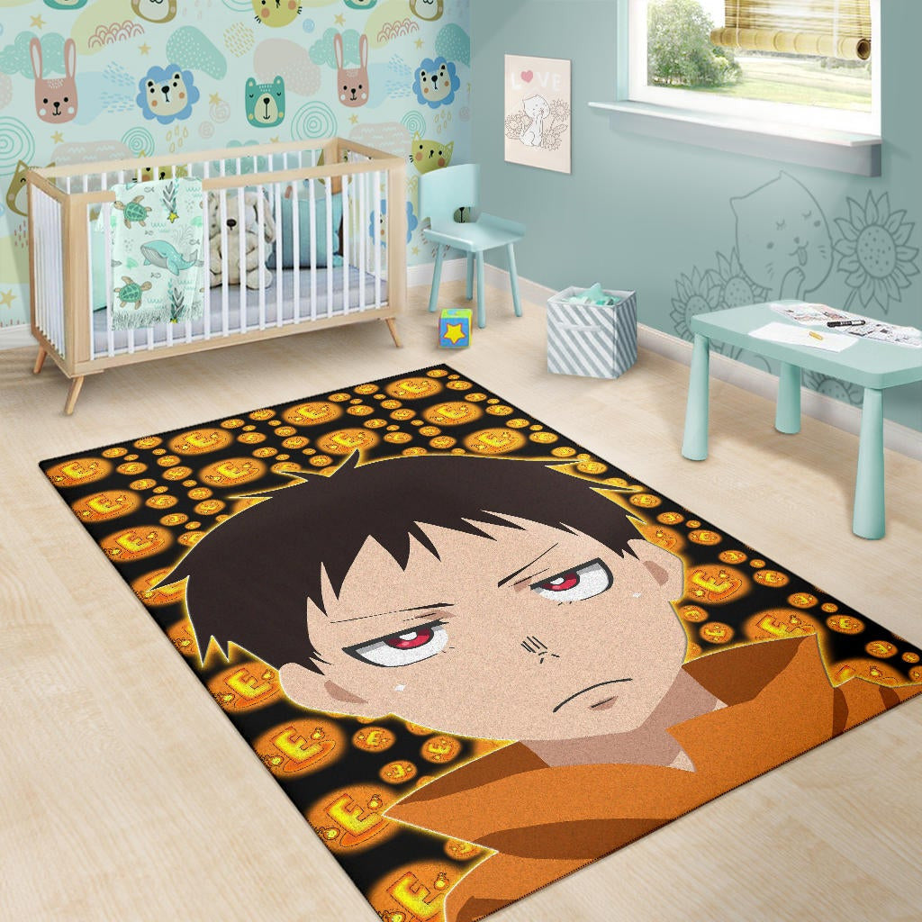 Fire Force Anime Area Rug Shinra Kusakabe Red Eye E Letter Fire Patterns Rugs Home Decor