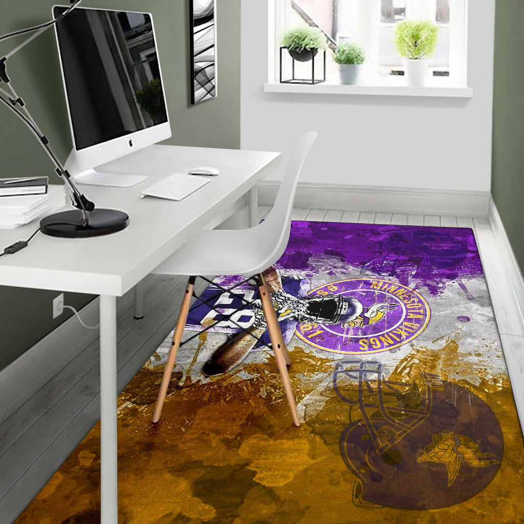 Minnesota Vikings American Football Team Area Rug Adrian Peterson Yellow And Purple Splash Watercolor Rugs Home Decor