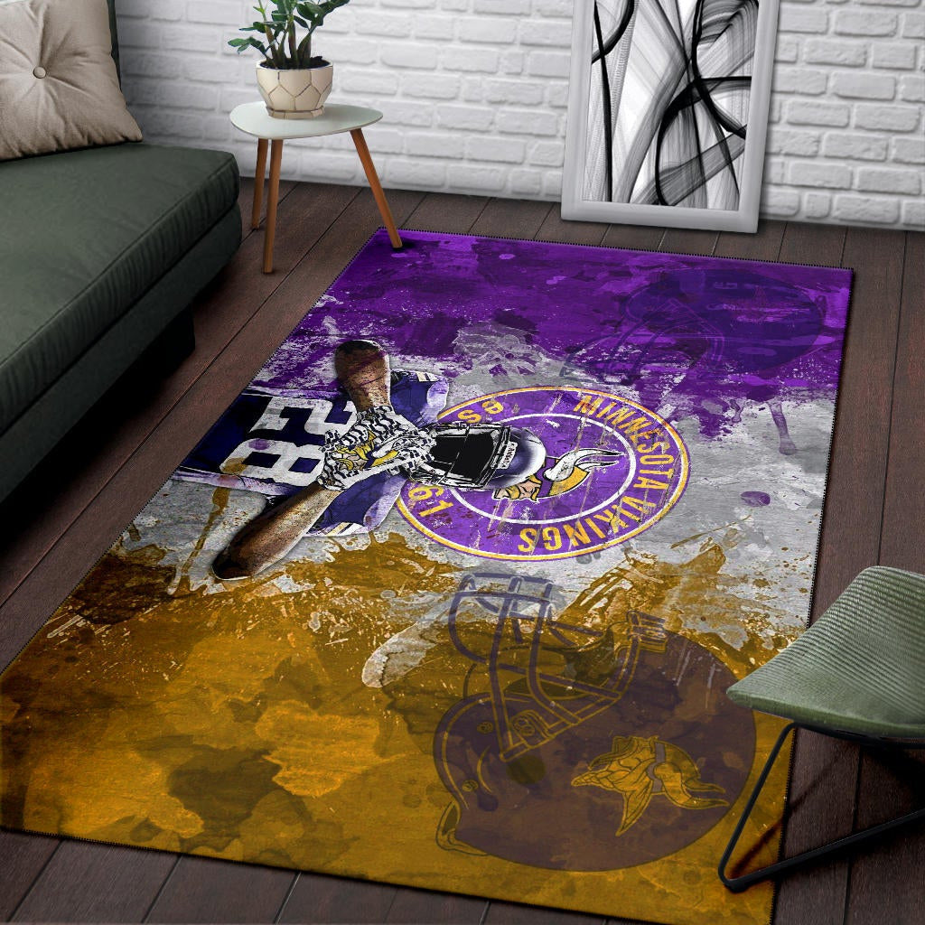 Minnesota Vikings American Football Team Area Rug Adrian Peterson Yellow And Purple Splash Watercolor Rugs Home Decor