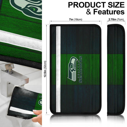 American Football Team Seat Belt Covers - Seattle Seahawks Head On Green Wooden Wall Belt Covers