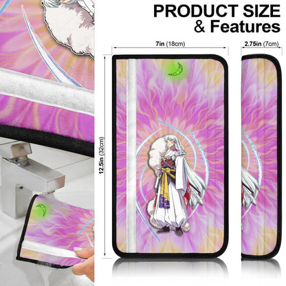 Inuyasha Anime Seat Belt Covers Sesshomaru Standing Black Moon Retro Flower Looping Background Belt Covers