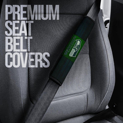 American Football Team Seat Belt Covers - Seattle Seahawks Head On Green Wooden Wall Belt Covers