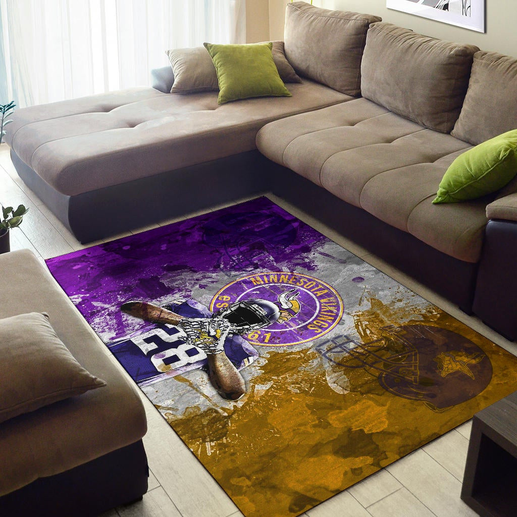 Minnesota Vikings American Football Team Area Rug Adrian Peterson Yellow And Purple Splash Watercolor Rugs Home Decor
