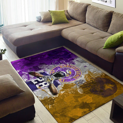 Minnesota Vikings American Football Team Area Rug Adrian Peterson Yellow And Purple Splash Watercolor Rugs Home Decor