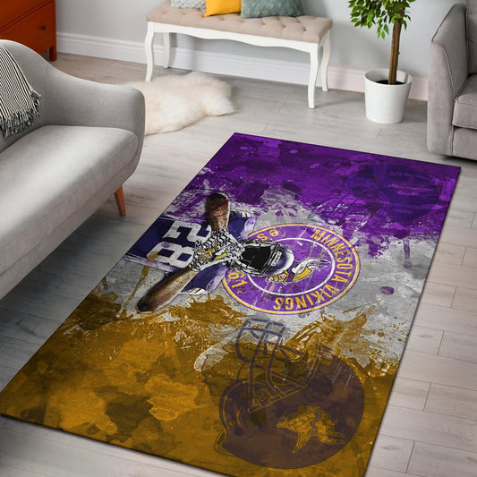 Minnesota Vikings American Football Team Area Rug Adrian Peterson Yellow And Purple Splash Watercolor Rugs Home Decor