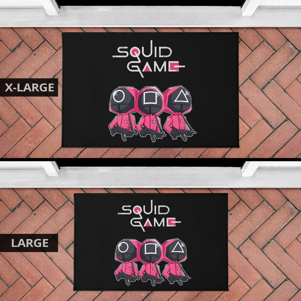 Squid Game Movie Door Mat Cute Chibi Squid Workers Round Square Triangle Big Head Door Mat Home Decor