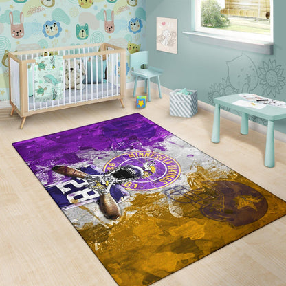 Minnesota Vikings American Football Team Area Rug Adrian Peterson Yellow And Purple Splash Watercolor Rugs Home Decor