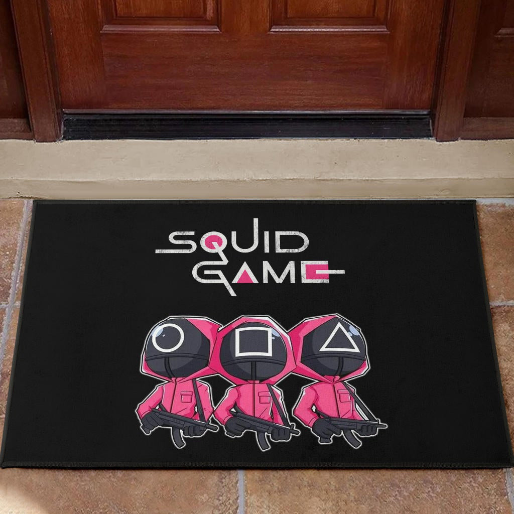Squid Game Movie Door Mat Cute Chibi Squid Workers Round Square Triangle Big Head Door Mat Home Decor