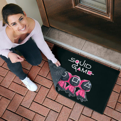 Squid Game Movie Door Mat Cute Chibi Squid Workers Round Square Triangle Big Head Door Mat Home Decor
