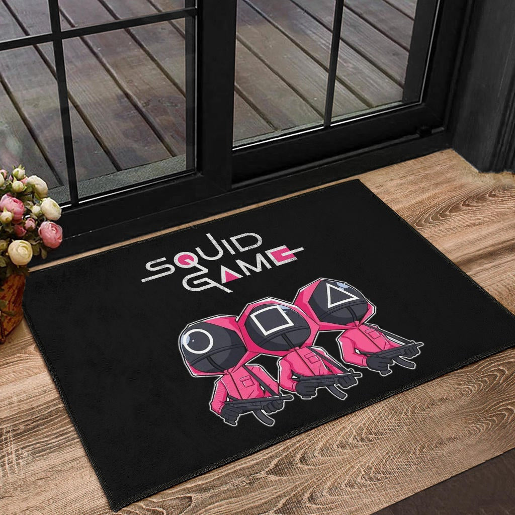 Squid Game Movie Door Mat Cute Chibi Squid Workers Round Square Triangle Big Head Door Mat Home Decor