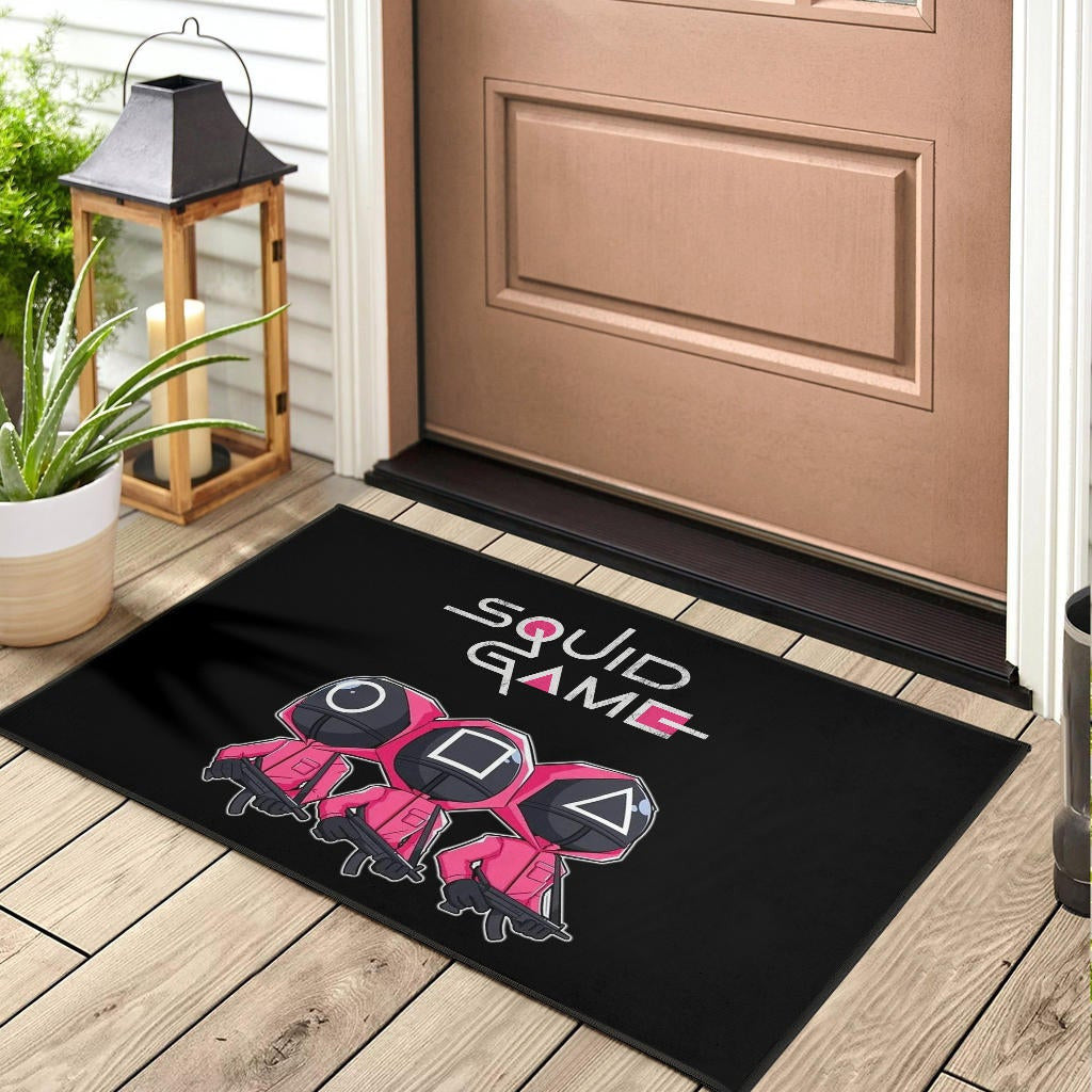 Squid Game Movie Door Mat Cute Chibi Squid Workers Round Square Triangle Big Head Door Mat Home Decor