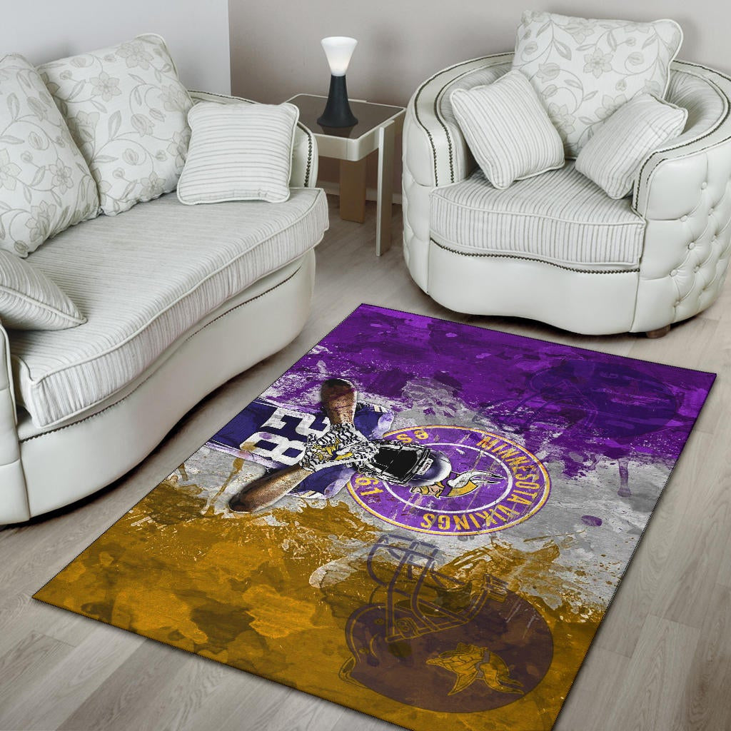 Minnesota Vikings American Football Team Area Rug Adrian Peterson Yellow And Purple Splash Watercolor Rugs Home Decor