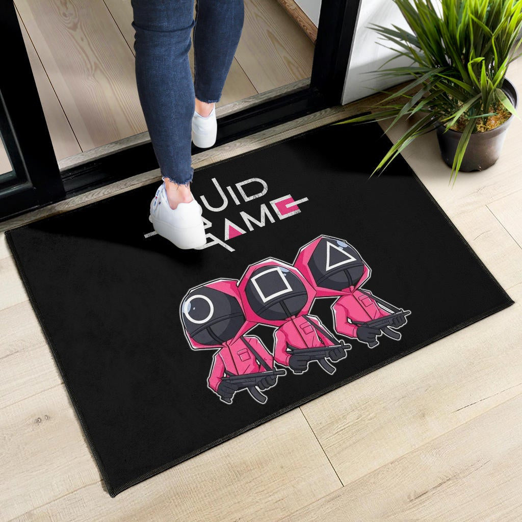 Squid Game Movie Door Mat Cute Chibi Squid Workers Round Square Triangle Big Head Door Mat Home Decor