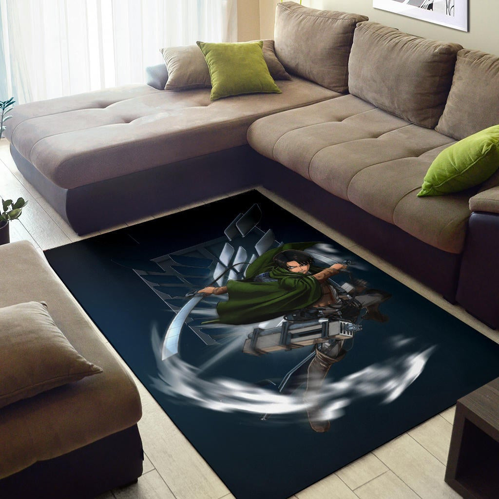 Attack On Titan Anime Area Rug - Levi Fighting Wind Blade Metal Wings Of Freedom  Rugs Home Decor