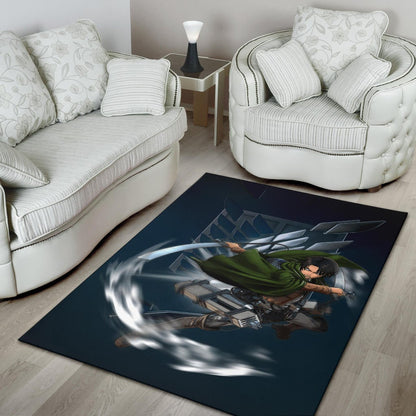 Attack On Titan Anime Area Rug - Levi Fighting Wind Blade Metal Wings Of Freedom  Rugs Home Decor