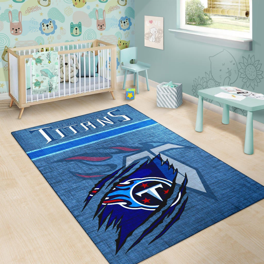 Tennessee Titans American Football Team Area Rug Flaming Ball Under Claw Scratches Fabric Background Rugs Home Decor